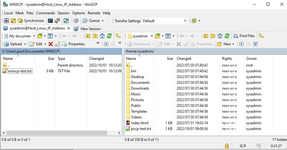 Image of drag and drop window in WinSCP.